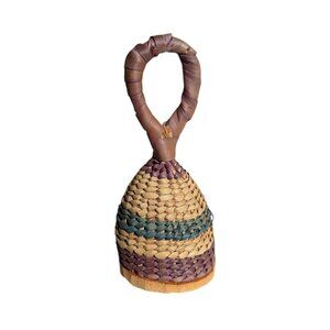 African Basket Rattle Caxixi Shaker Bell Leather Weave Decor‎ Toy Multi Color